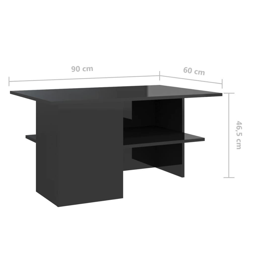 Table basse en bois d'ingénierie noir brillant 90x60x46,5 cm