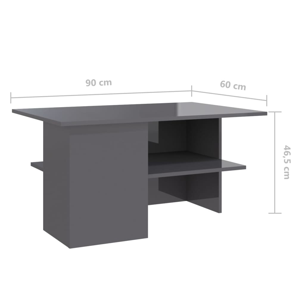 Salontafel Hoogglans Grijs 90x60x46,5 cm Engineered Wood