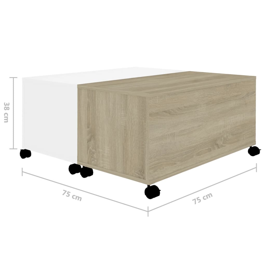 Table basse Bois d'ingénierie Blanc et Chêne Sonoma 75x75x38 cm