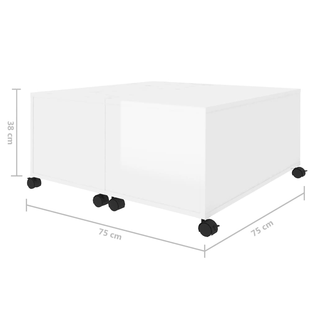 Table basse en bois d'ingénierie blanc brillant 75x75x38 cm