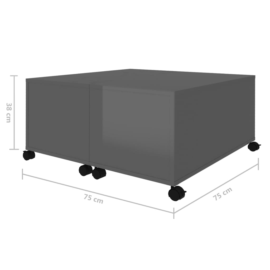 Table basse gris brillant 75x75x38 cm bois d'ingénierie