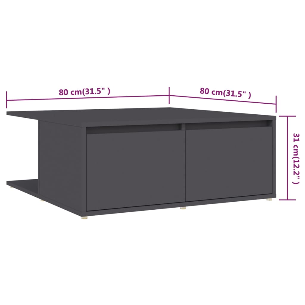 Salontafel Grijs 80x80x31 cm Engineered Wood