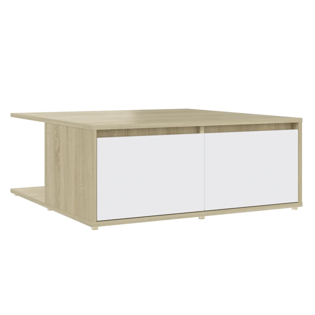 vidaXL Coffee Table White and Sonoma Oak 80x80x31 cm Engineered Wood