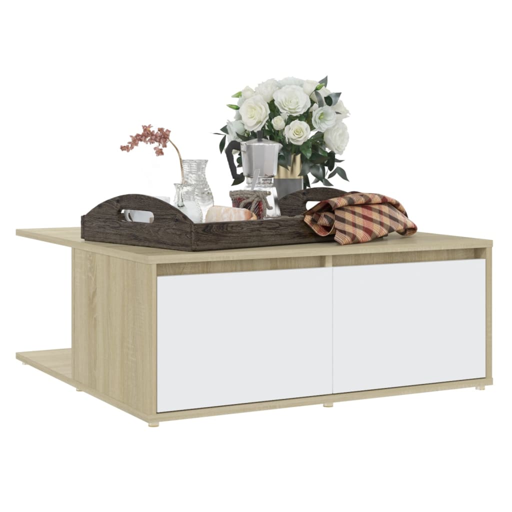 vidaXL Coffee Table White and Sonoma Oak 80x80x31 cm Engineered Wood