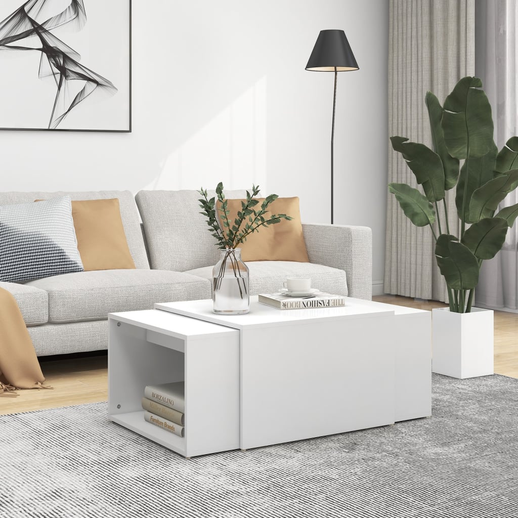 vidaXL 3 Piece Nesting Coffee Table Set  White 60x60x38 cm Engineered Wood