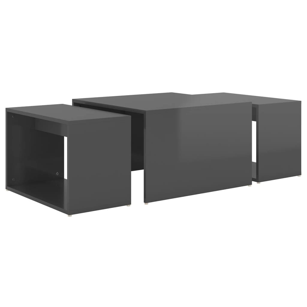 vidaXL 3 Piece Nesting Coffee Table Set High Gloss Grey 60x60x38 cm