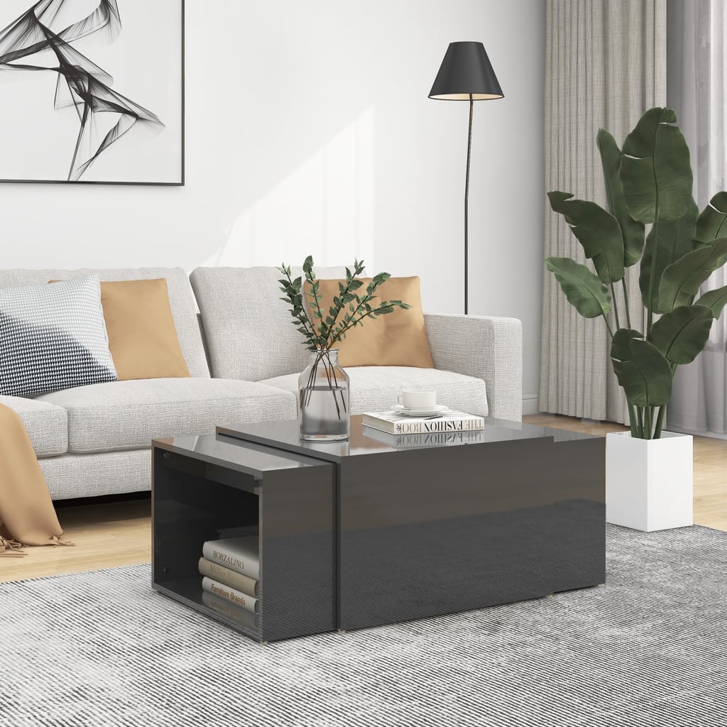 vidaXL 3 Piece Nesting Coffee Table Set High Gloss Grey 60x60x38 cm