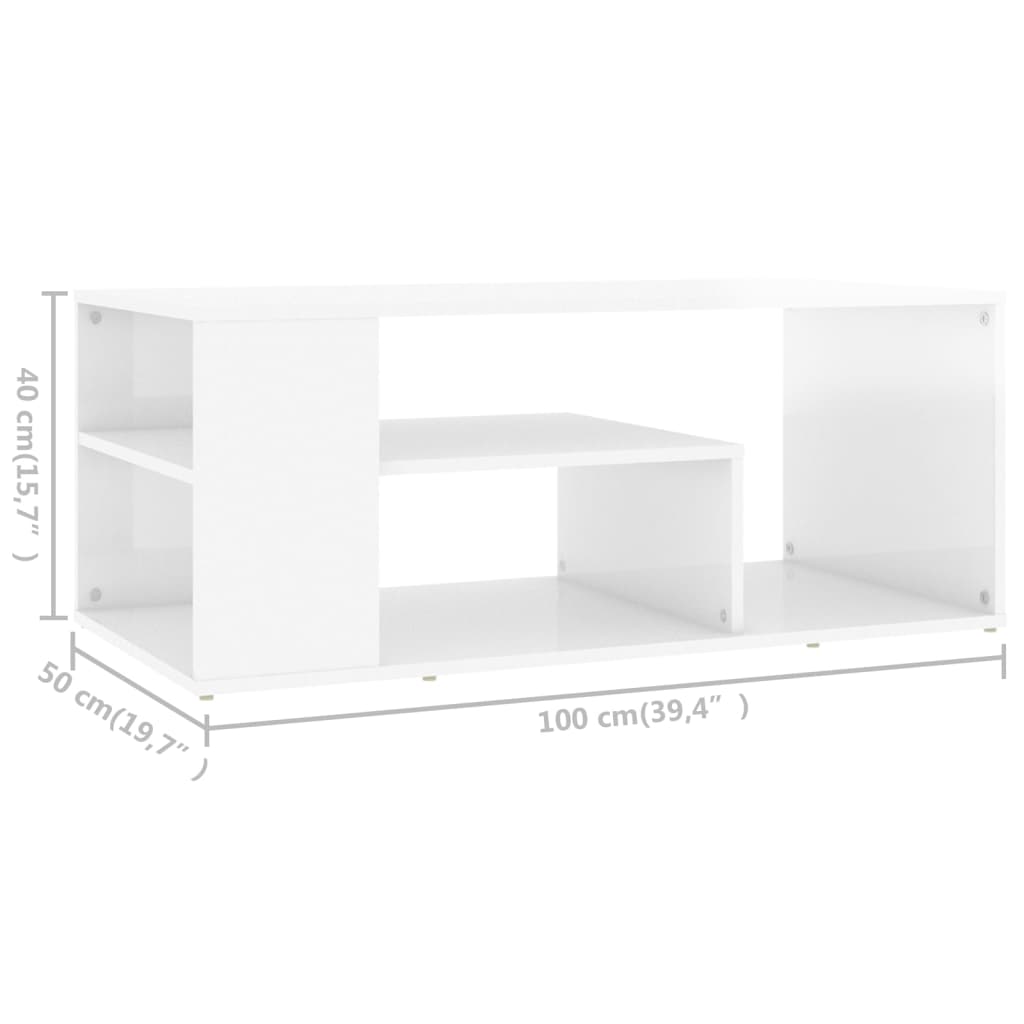 vidaXL Coffee Table High Gloss White 100x50x40 cm Engineered Wood