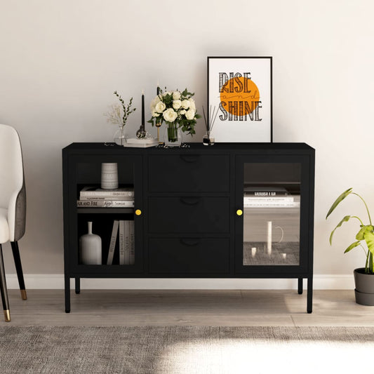 vidaXL Sideboard Black 105x35x70 cm Steel and Tempered Glass