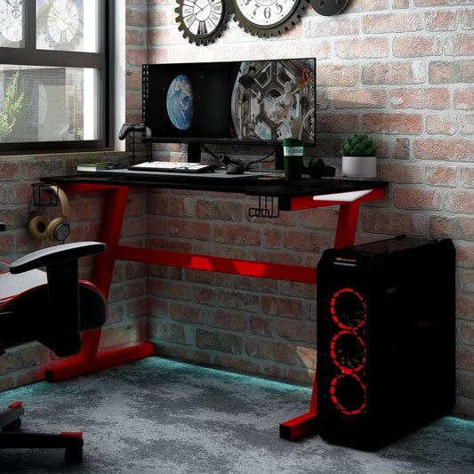 Bureau de jeu LED avec forme en Z Noir 110x60x75 cm