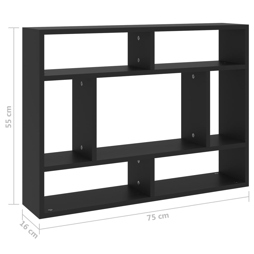 Wandplank Zwart 75x16x55 cm Engineered Wood