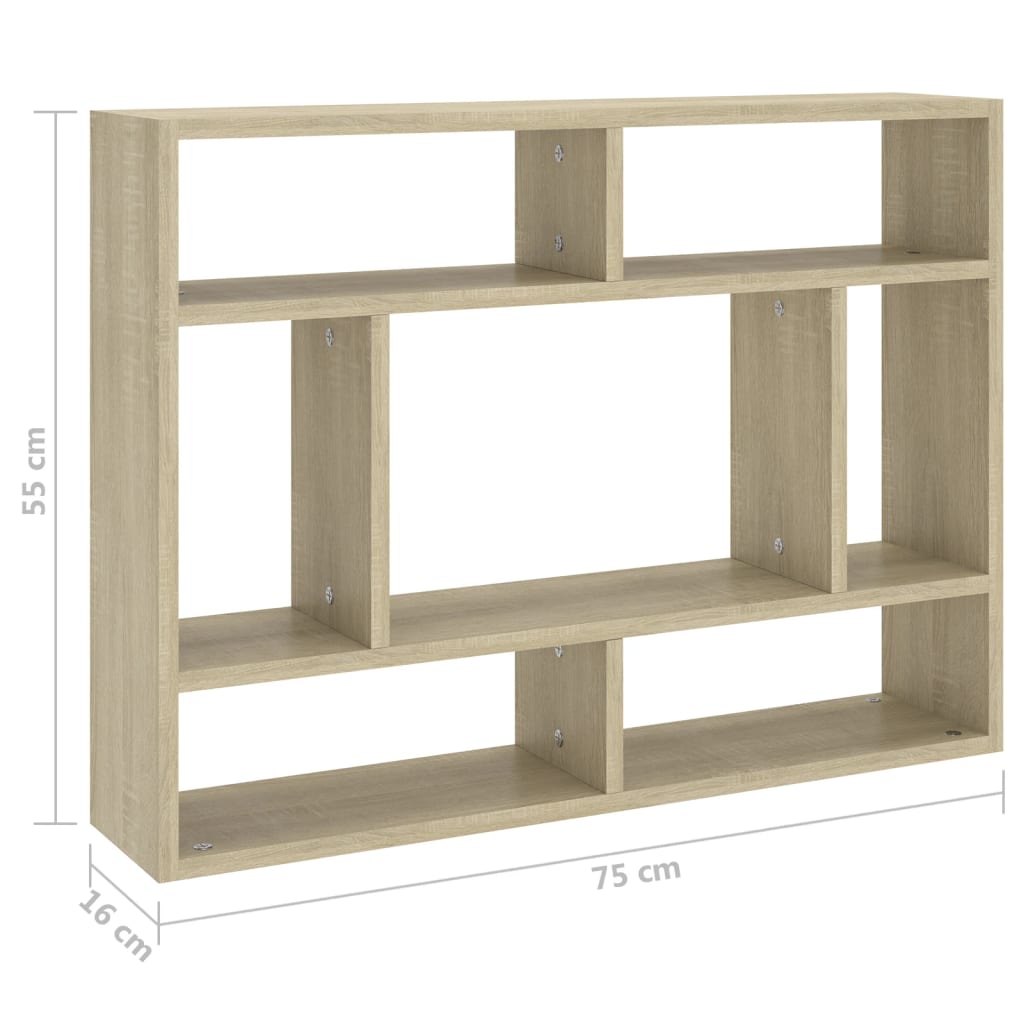 vidaXL Wall Shelf Sonoma Oak 75x16x55 cm Engineered Wood