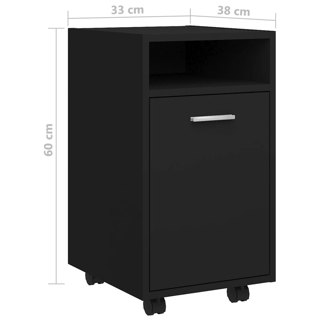 vidaXL Side Cabinet with Wheels Black 33x38x60 cm Engineered Wood