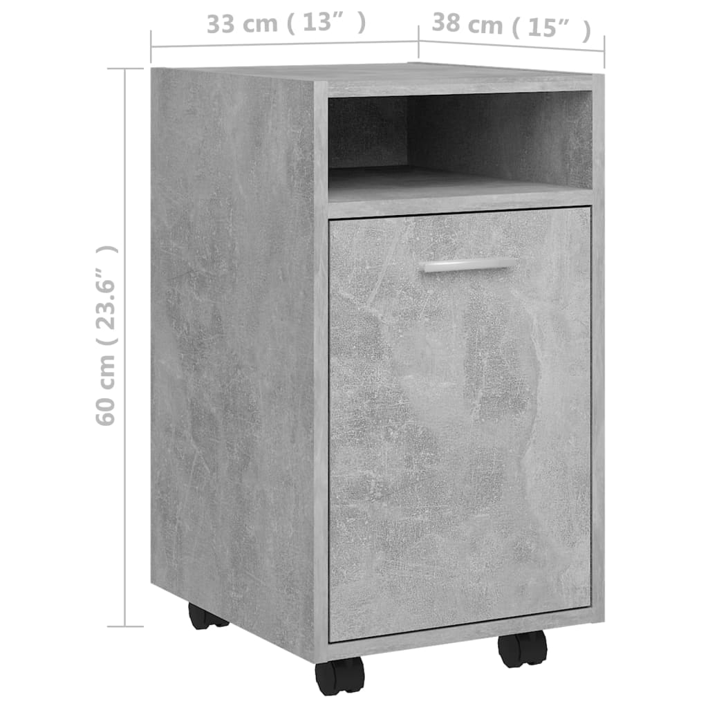 vidaXL Side Cabinet with Wheels Concrete Grey 33x38x60 cm Engineered Wood