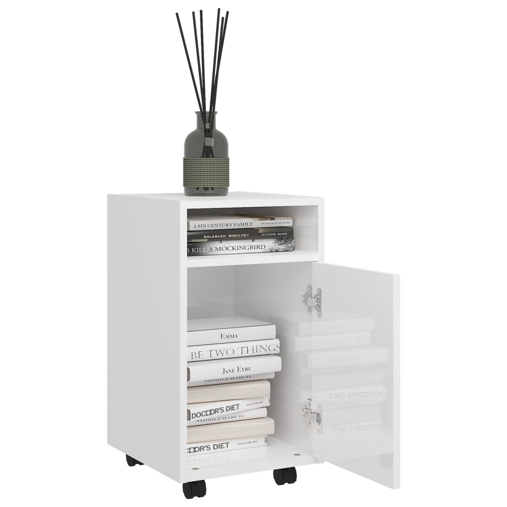 vidaXL Side Cabinet with Wheels High Gloss White 33x38x60 cm Engineered Wood