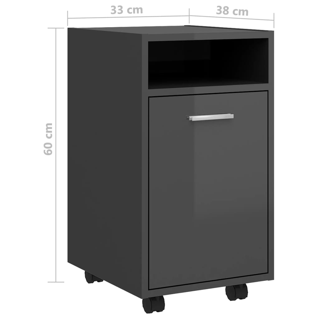 vidaXL Side Cabinet with Wheels High Gloss Grey 33x38x60 cm Engineered Wood