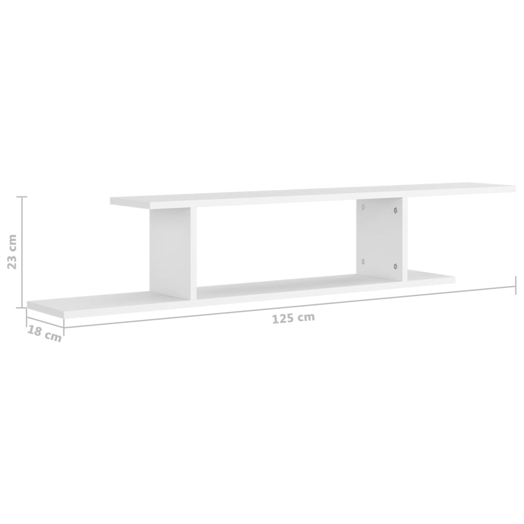 vidaXL Wall-Mounted TV Shelf White 125x18x23 cm Engineered Wood