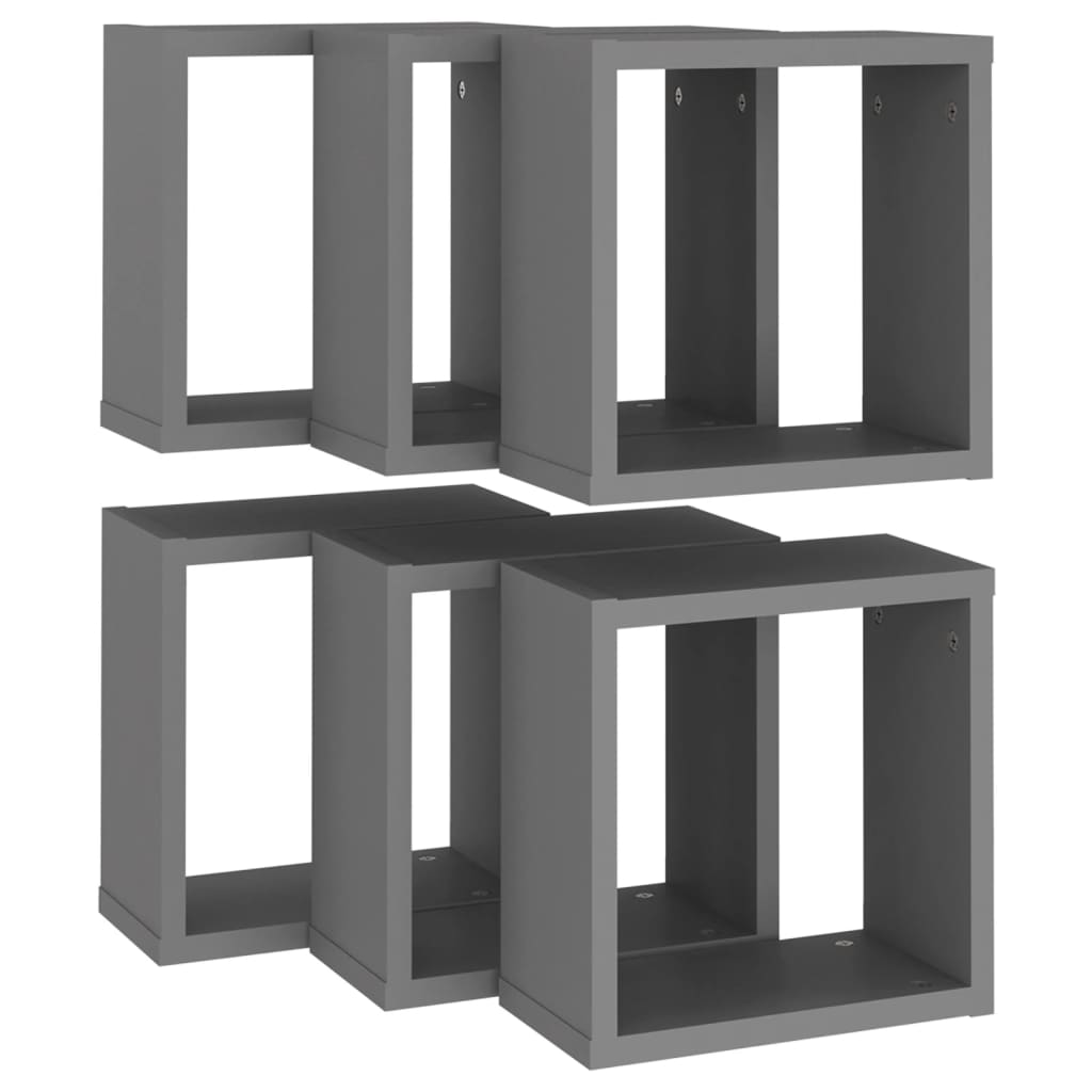 vidaXL Wall Cube Shelves 6 pcs Grey 30x15x30 cm