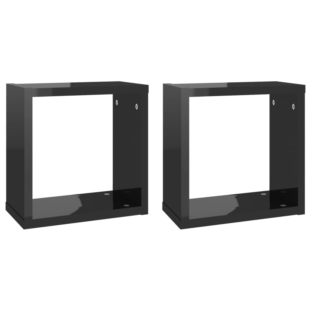 vidaXL Wall Cube Shelves 2 pcs High Gloss Black 30x15x30 cm