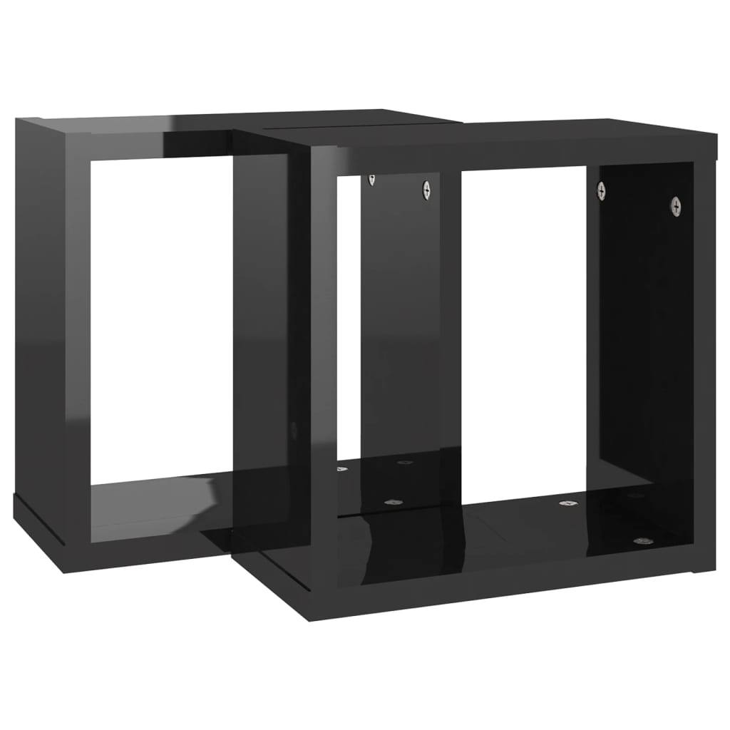 vidaXL Wall Cube Shelves 2 pcs High Gloss Black 30x15x30 cm