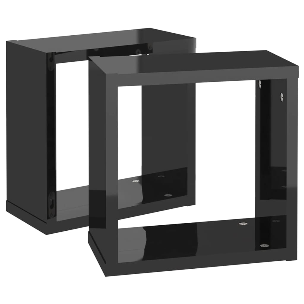 vidaXL Wall Cube Shelves 2 pcs High Gloss Black 30x15x30 cm