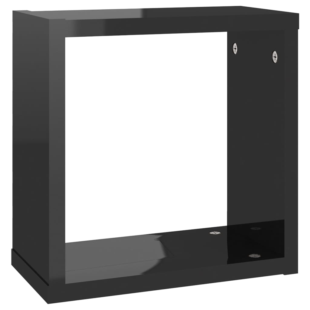 vidaXL Wall Cube Shelves 2 pcs High Gloss Black 30x15x30 cm