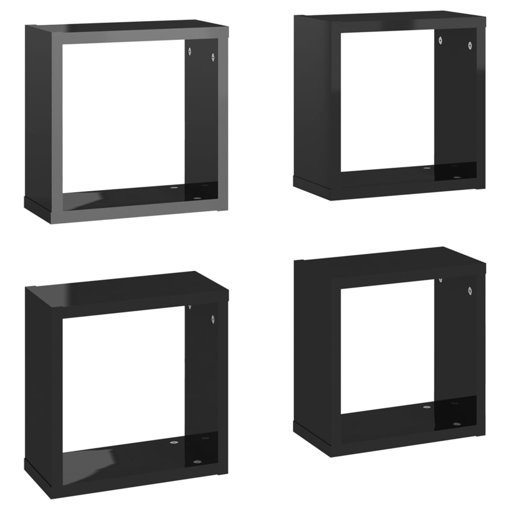 vidaXL Wall Cube Shelves 4 pcs High Gloss Black 30x15x30 cm