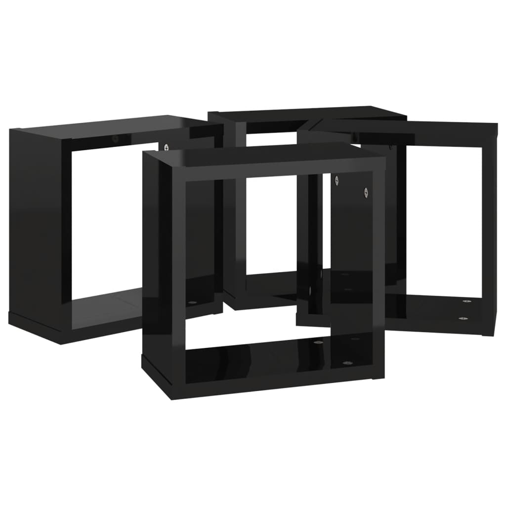 vidaXL Wall Cube Shelves 4 pcs High Gloss Black 30x15x30 cm