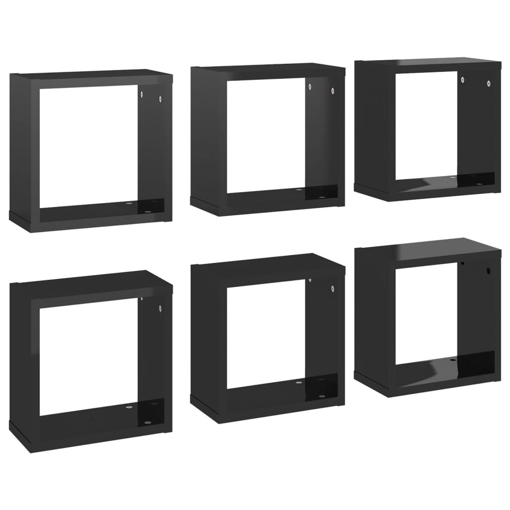 vidaXL Wall Cube Shelves 6 pcs High Gloss Black 30x15x30 cm