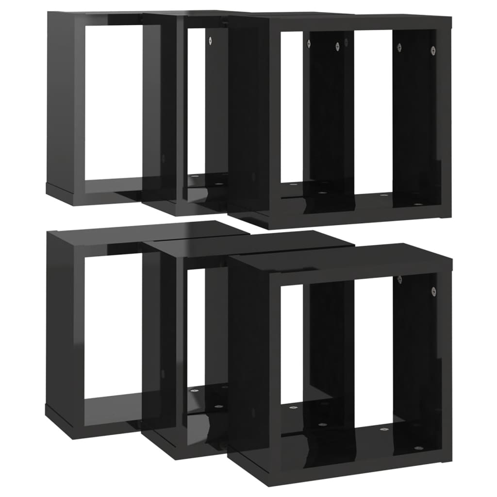 vidaXL Wall Cube Shelves 6 pcs High Gloss Black 30x15x30 cm