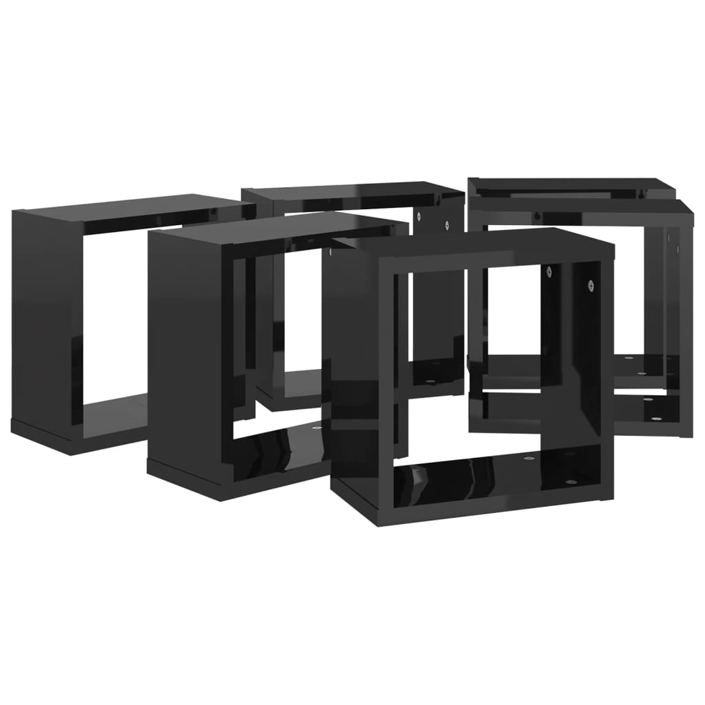 vidaXL Wall Cube Shelves 6 pcs High Gloss Black 30x15x30 cm