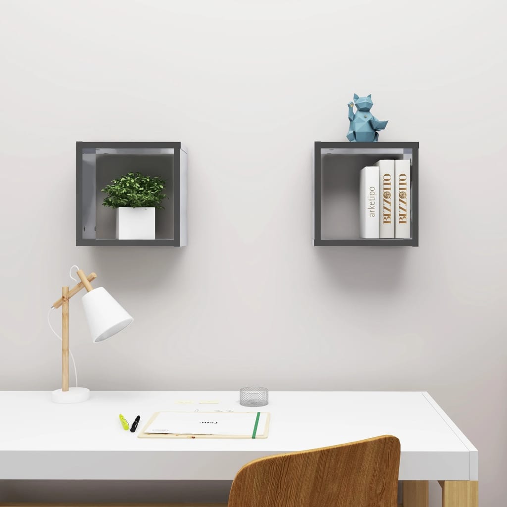 vidaXL Wall Cube Shelves 2 pcs High Gloss Grey 30x15x30 cm