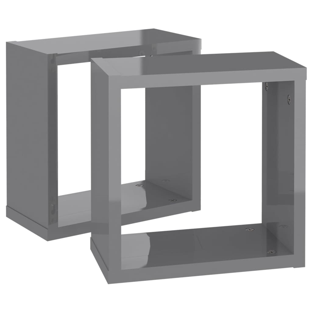 Wandkubus 2 stuks Hoogglans Grijs 30x15x30 cm