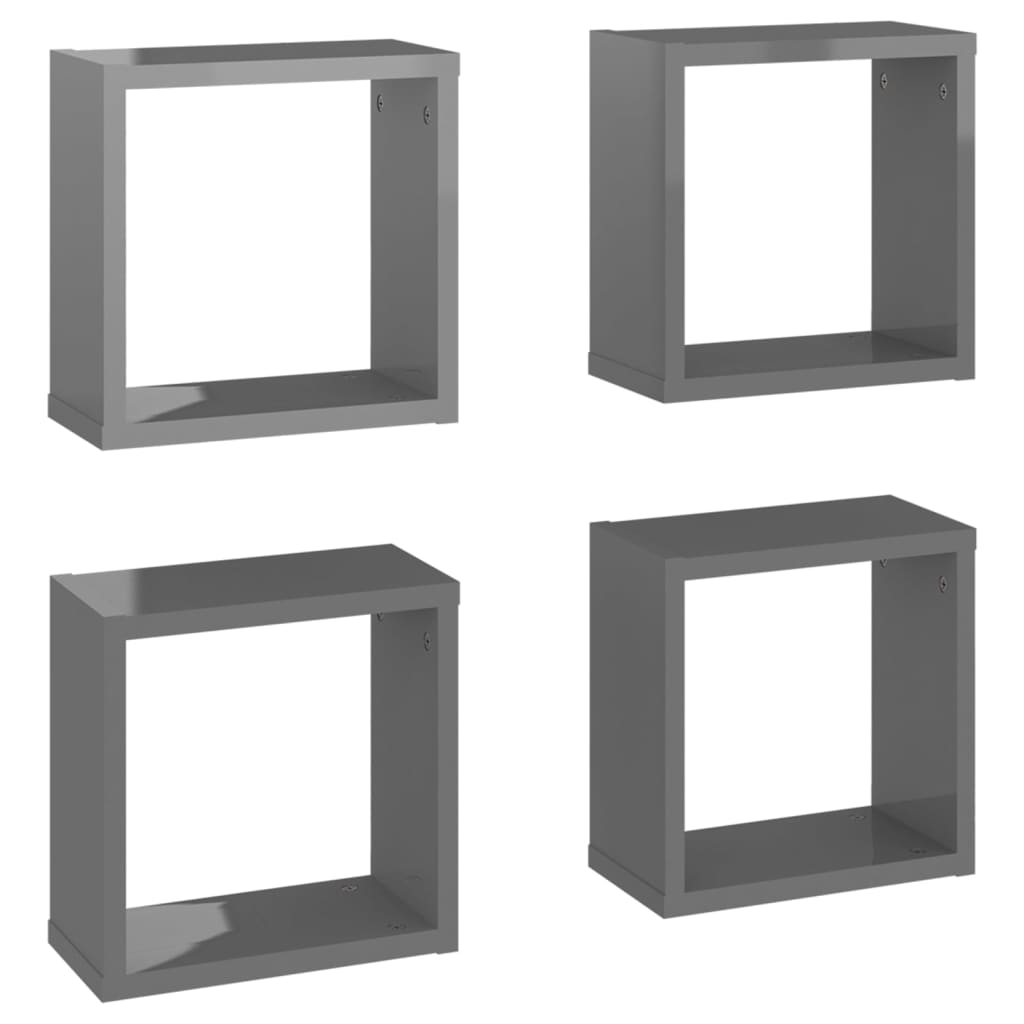 vidaXL Wall Cube Shelves 4 pcs High Gloss Grey 30x15x30 cm