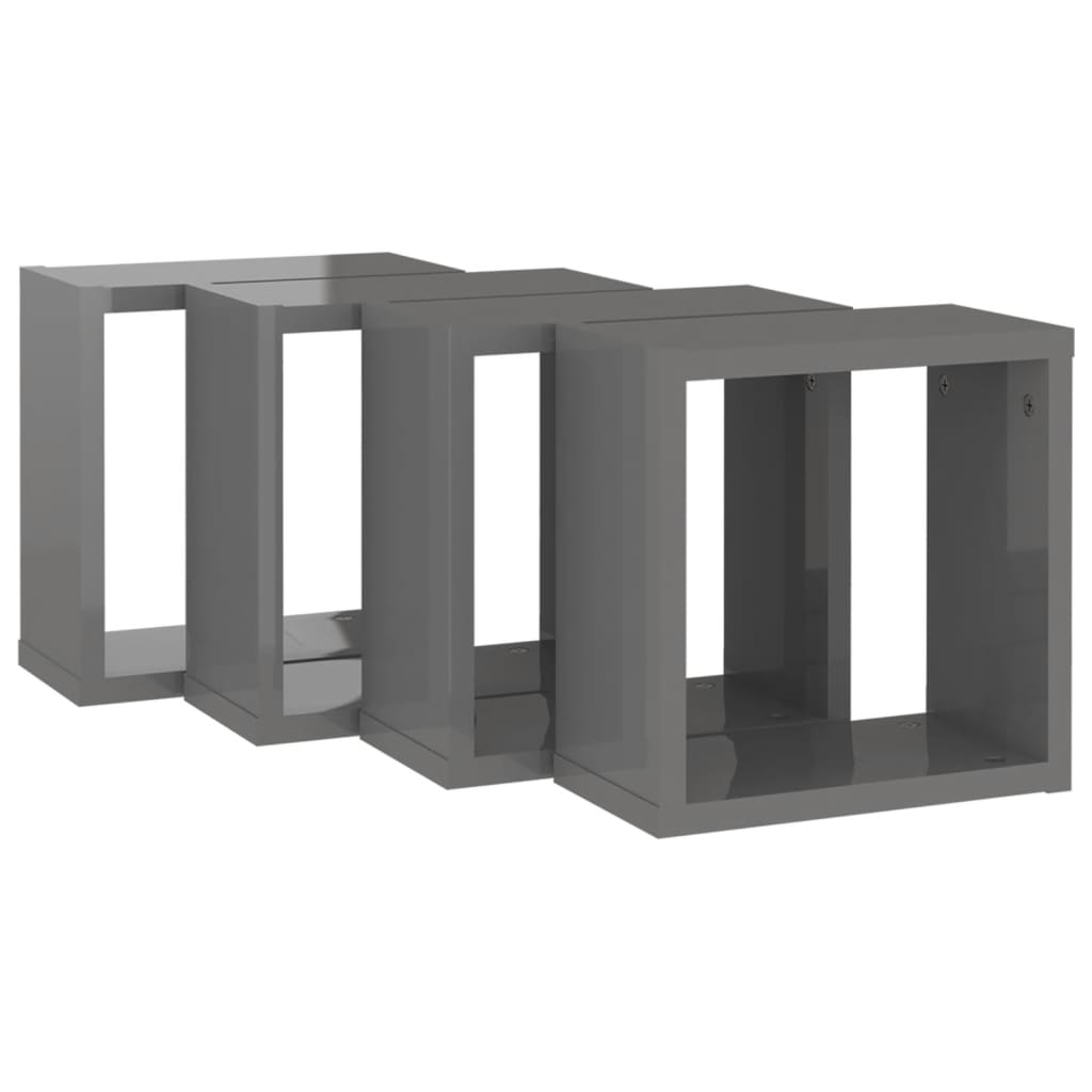 vidaXL Wall Cube Shelves 4 pcs High Gloss Grey 30x15x30 cm