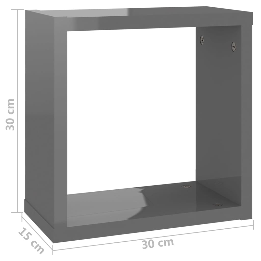 Wandkubus Planken 4 st Hoogglans Grijs 30x15x30 cm