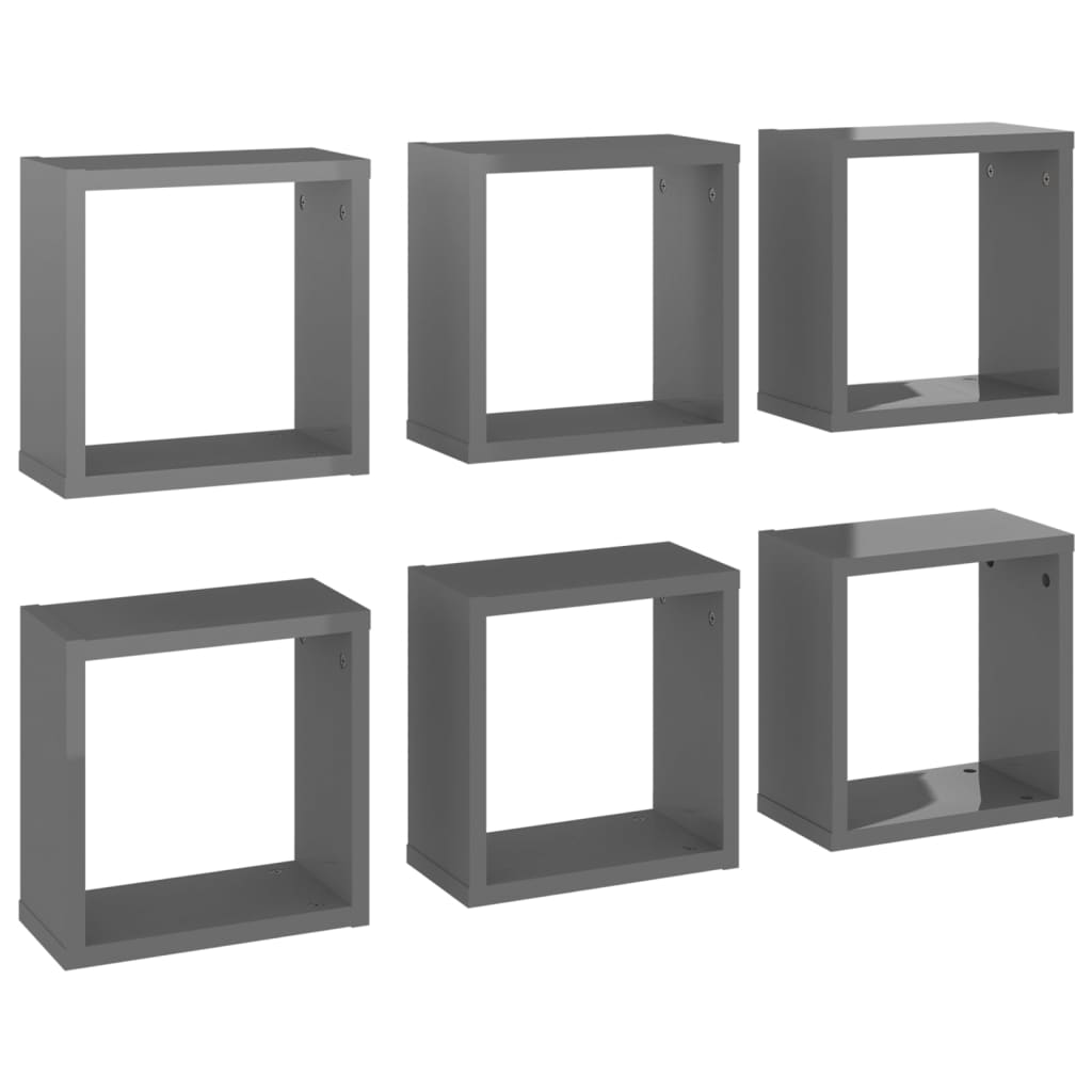 Etagères Murales Cube 6 pcs Gris Brillant 30x15x30 cm