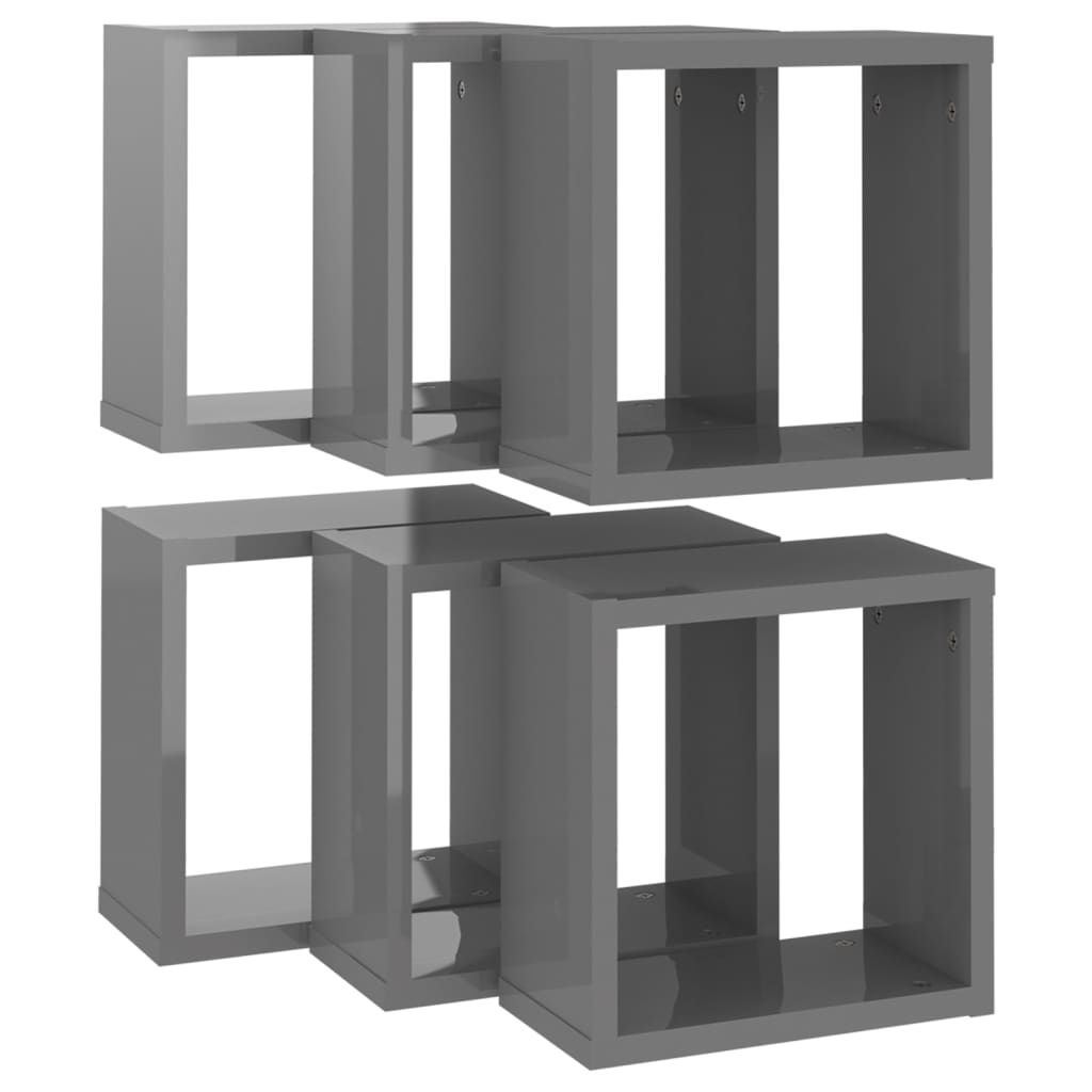 vidaXL Wall Cube Shelves 6 pcs High Gloss Grey 30x15x30 cm