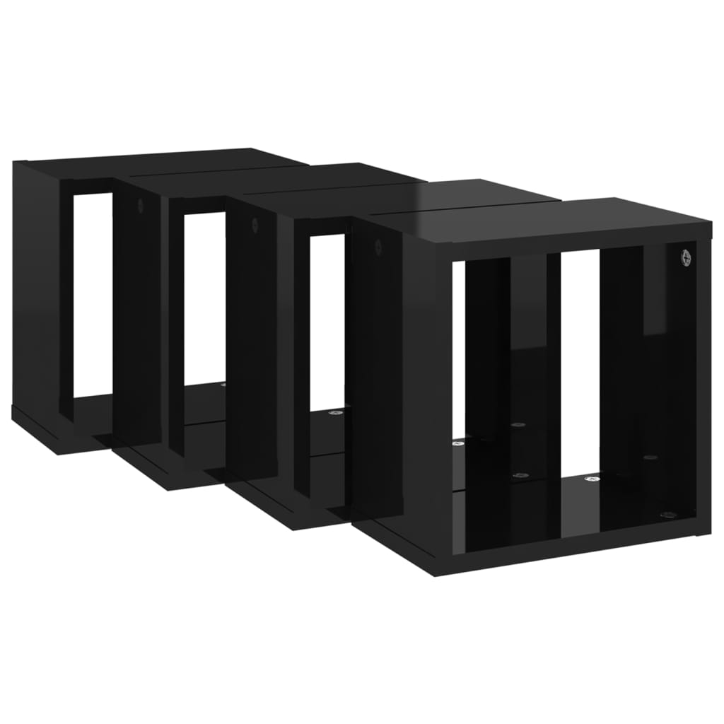 vidaXL Wall Cube Shelves 4 pcs High Gloss Black 26x15x26 cm