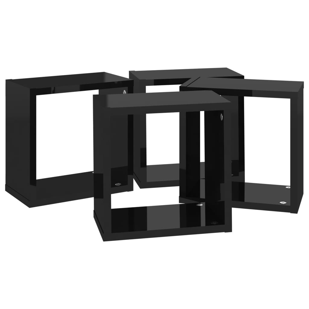 vidaXL Wall Cube Shelves 4 pcs High Gloss Black 26x15x26 cm