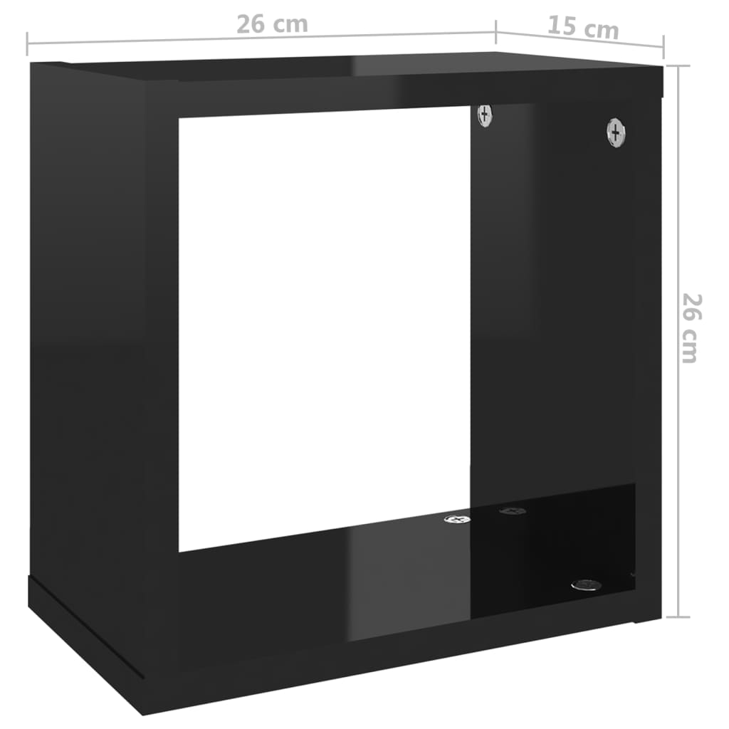 vidaXL Wall Cube Shelves 4 pcs High Gloss Black 26x15x26 cm