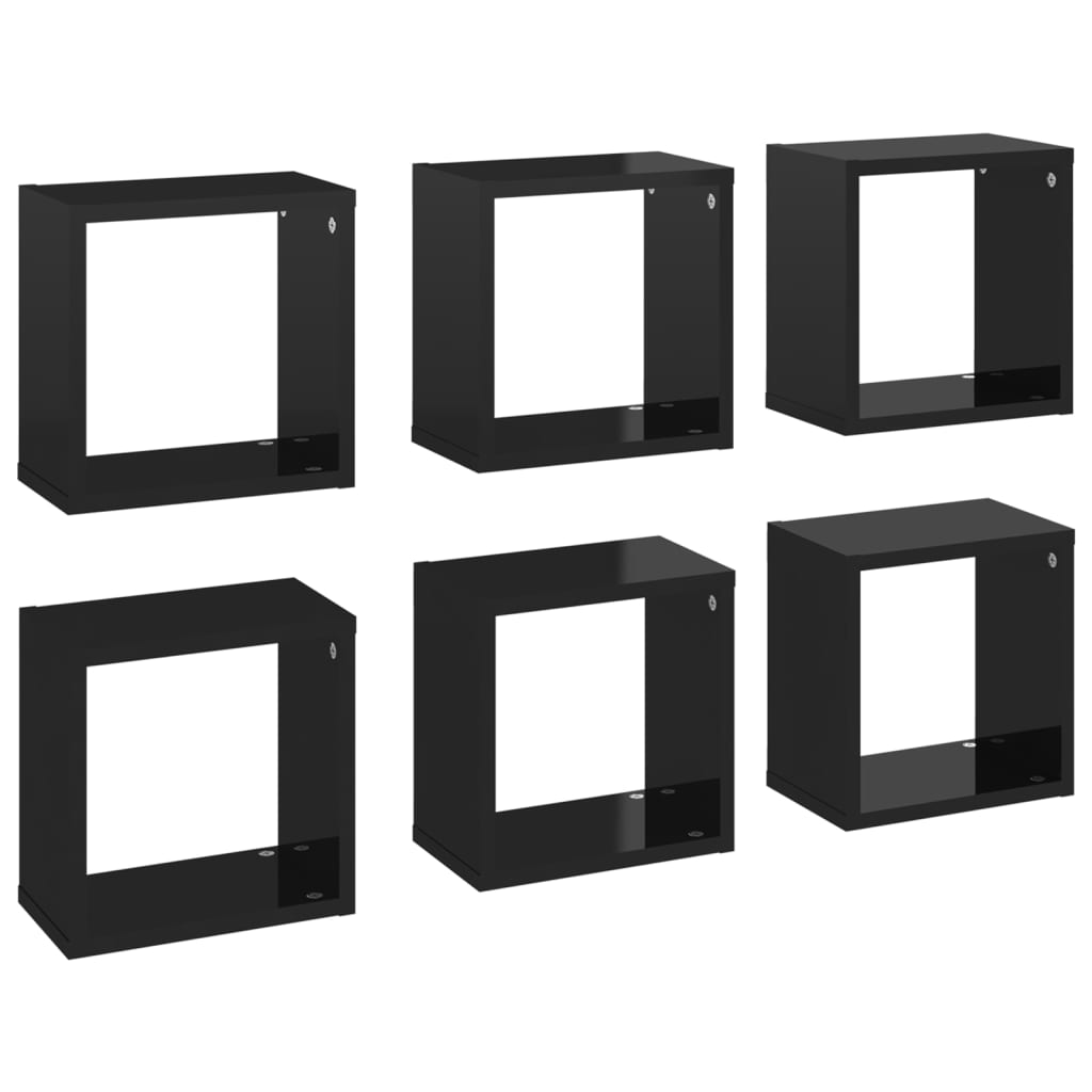 Etagères Murales Cube 6 pcs Noir Brillant 26x15x26 cm