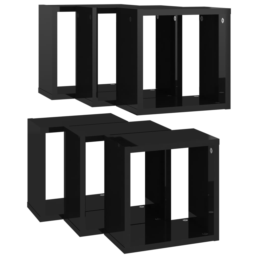 vidaXL Wall Cube Shelves 6 pcs High Gloss Black 26x15x26 cm