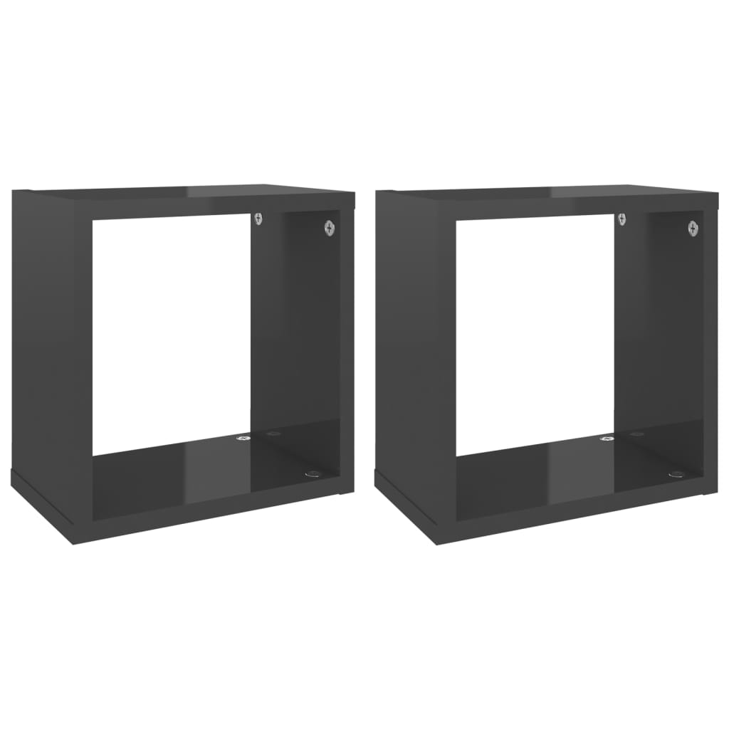 vidaXL Wall Cube Shelves 2 pcs High Gloss Grey 26x15x26 cm