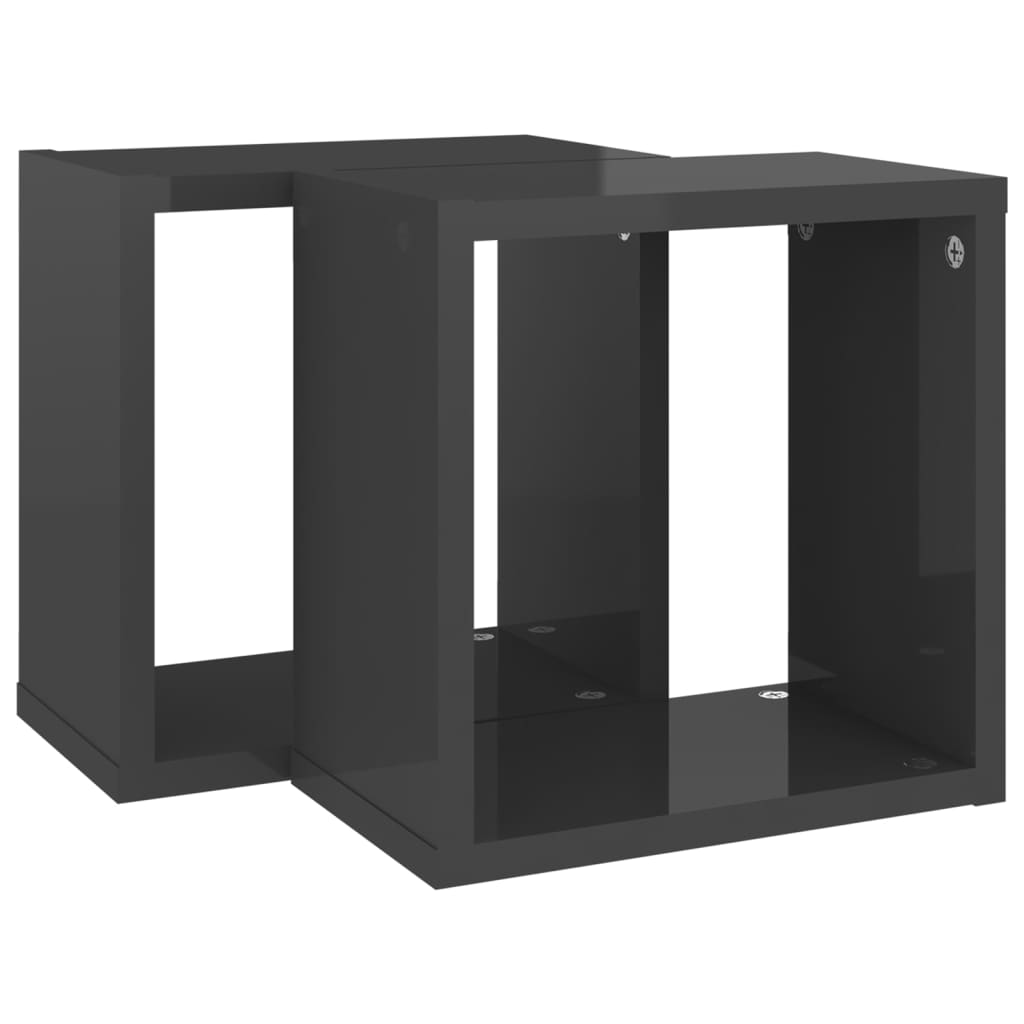 vidaXL Wall Cube Shelves 2 pcs High Gloss Grey 26x15x26 cm