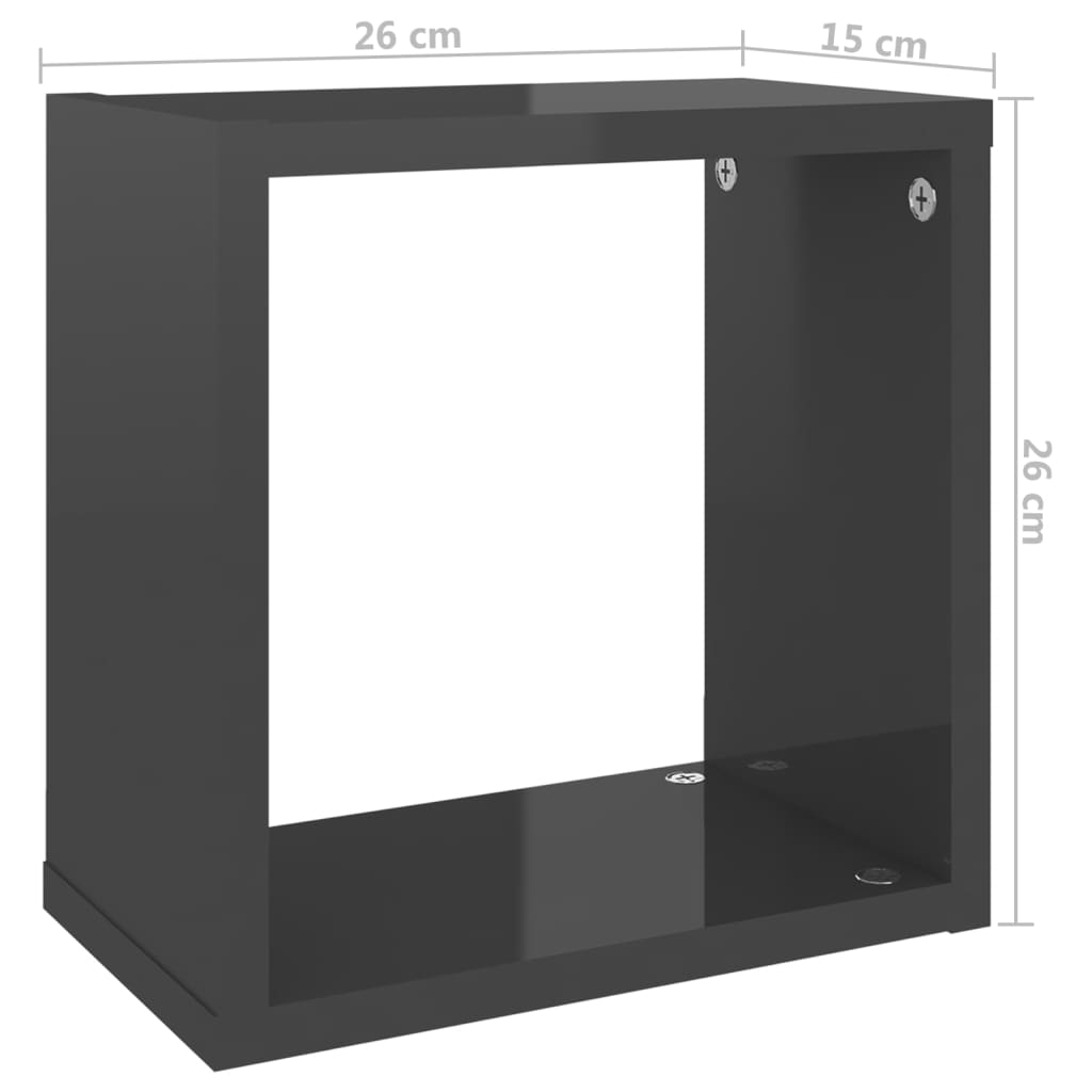 Wandkubus 2 stuks Hoogglans Grijs 26x15x26 cm