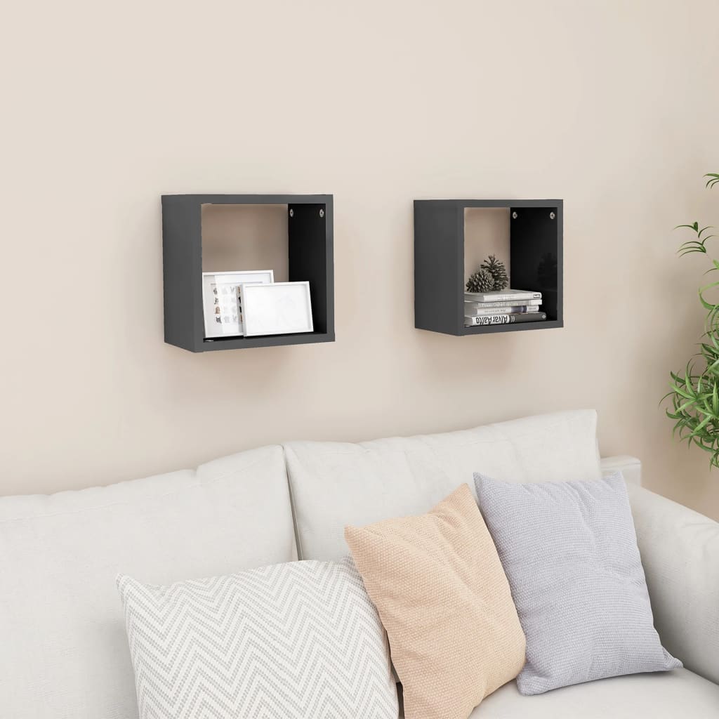 vidaXL Wall Cube Shelves 2 pcs High Gloss Grey 26x15x26 cm