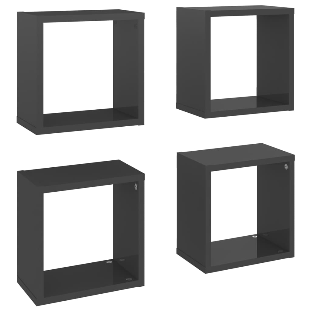 Etagères Cubes Murales 4 pcs Gris Brillant 26x15x26 cm