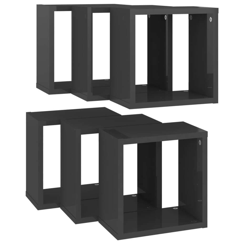 vidaXL Wall Cube Shelves 6 pcs High Gloss Grey 26x15x26 cm