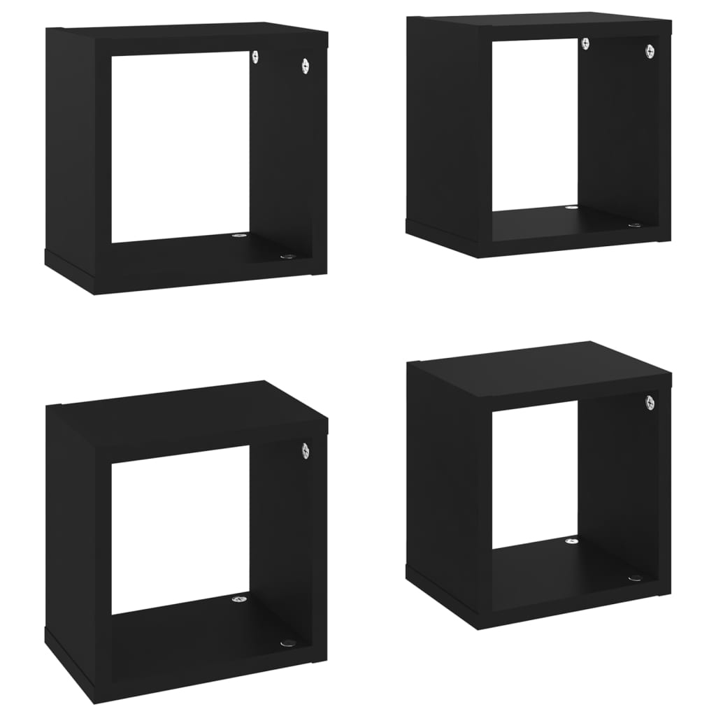 vidaXL Wall Cube Shelves 4 pcs Black 22x15x22 cm